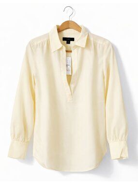 NWT J. Crew Eco CUPRO Collared V-Neck Popover Tunic Top Blouse | Ivory | XXS